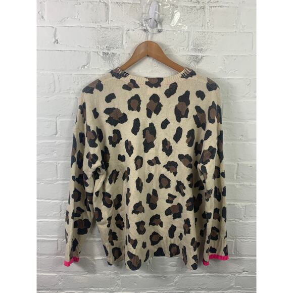 Sundry Women's Crew Neck Knit Pullover Sweater Leopard Print Cream Black Size 2 - Picture 2 of 4